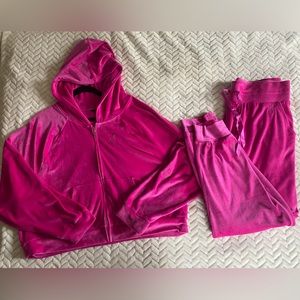 Victoria's Secret set FULL ZIP HOODIE+JOGGERS hot pink VELOUR tracksuit XL